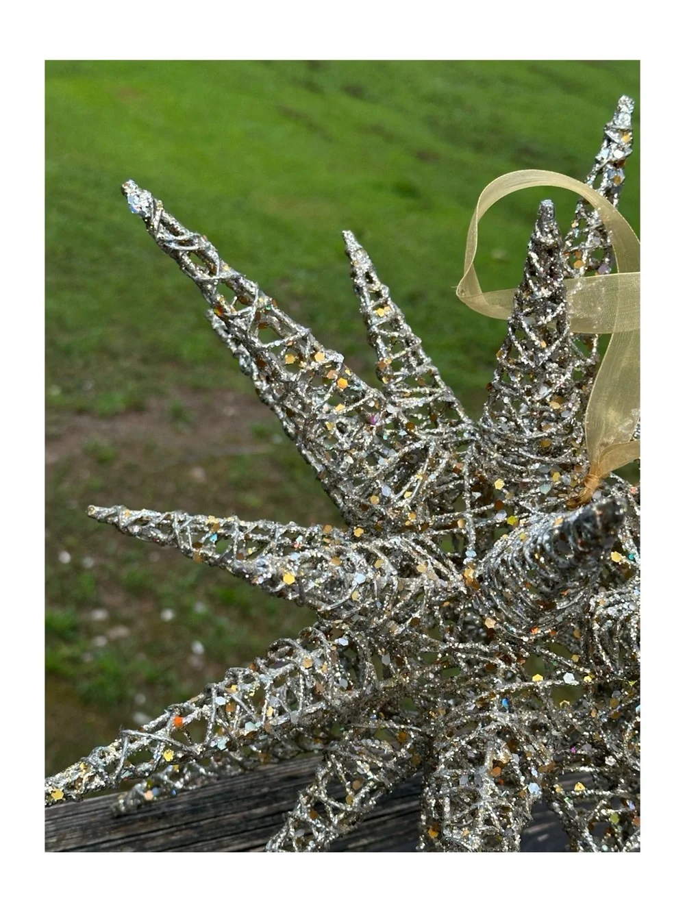 Gold Glitter Starburst Holiday Ornament with Hanging Loop